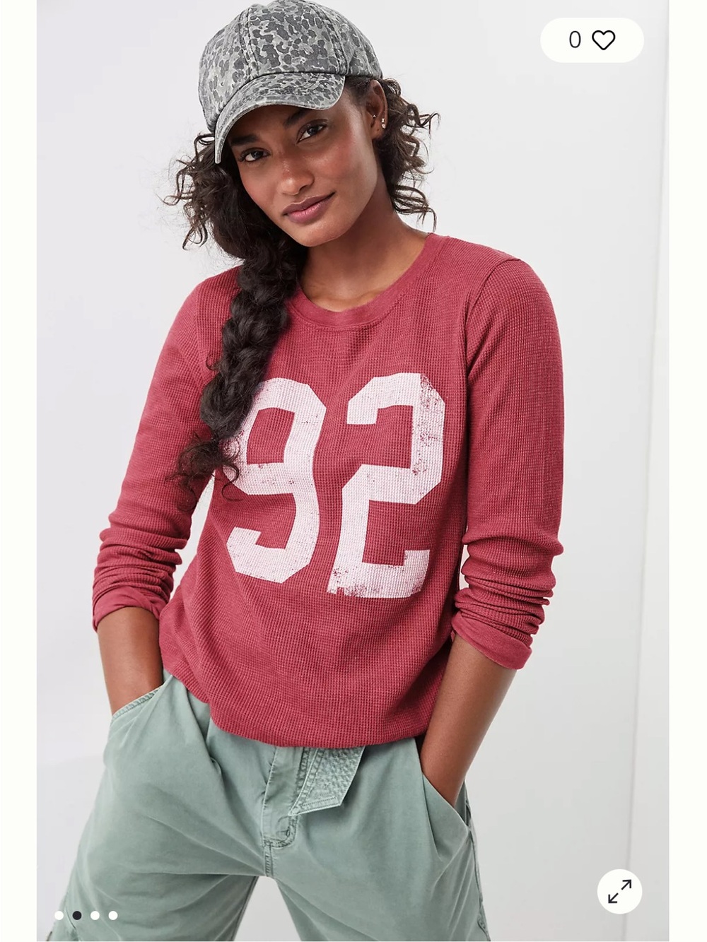 Back When by Anthropologie - Waffle Thermal Long Sleeve Tee with '92' Graphic